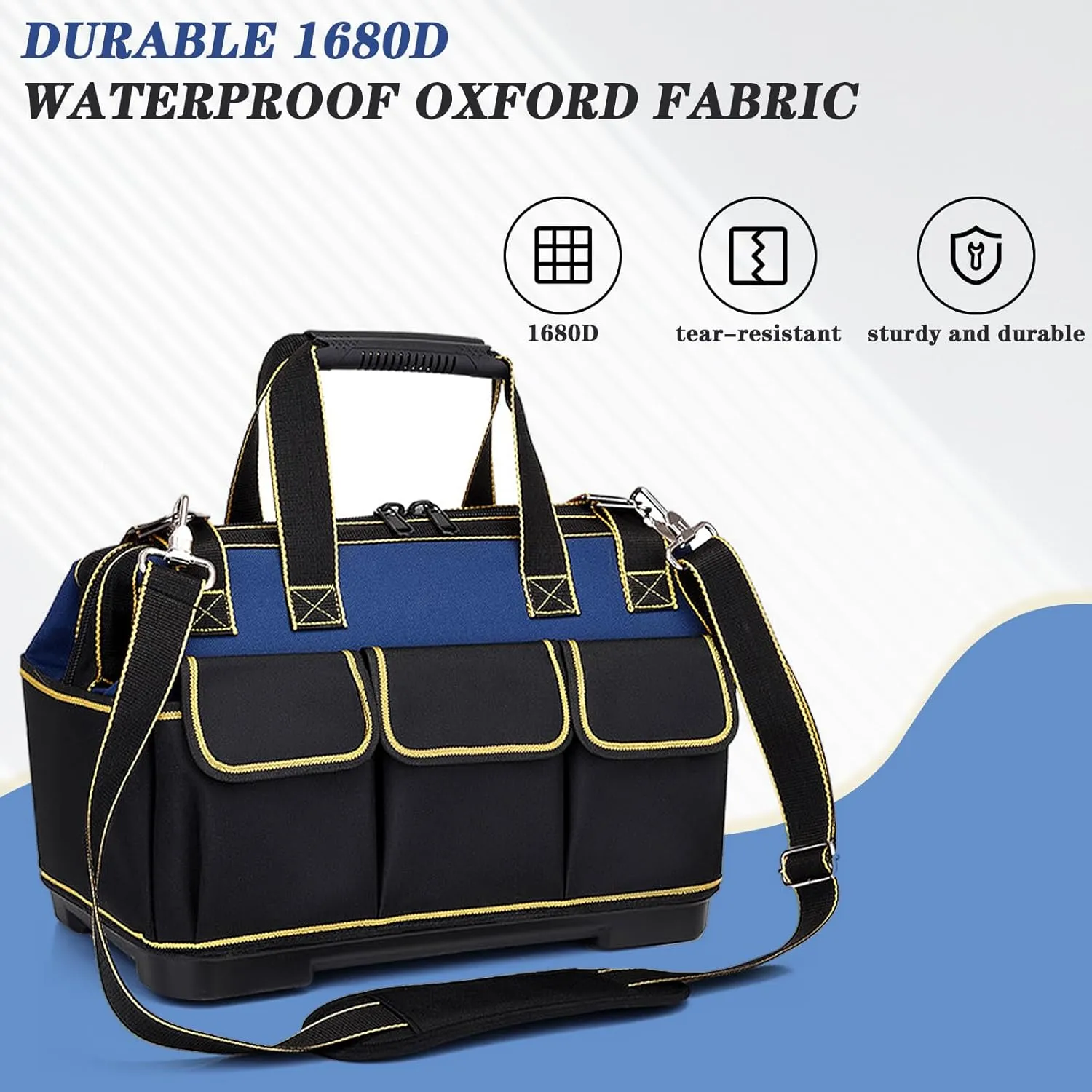 20 Inch Heavy duty tool bag, multifunctional tool bag organizer, waterproof and wear-resistant base with large double zipper and adjustable shoulder strap, gift for Father's Day and Men