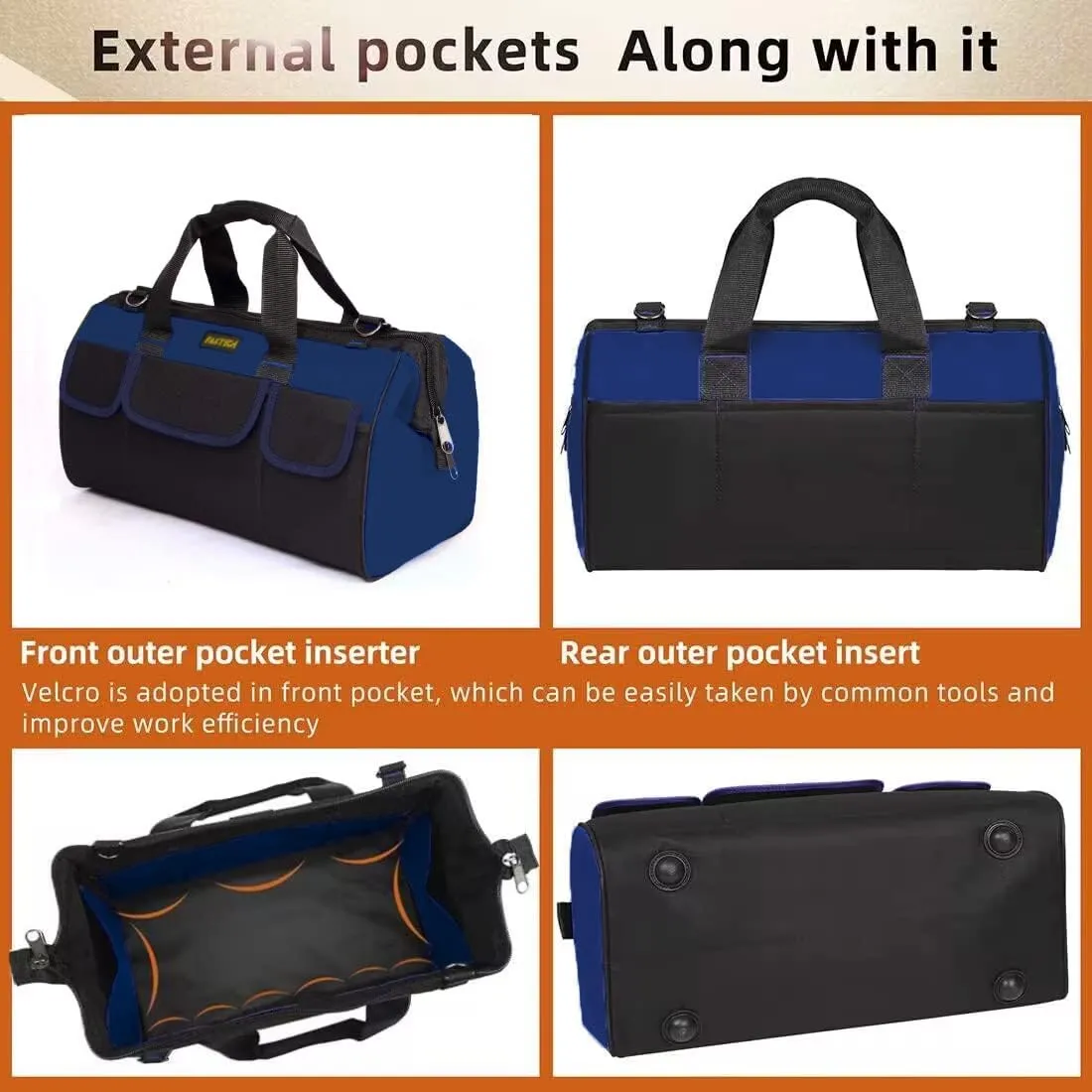 20 Inch Heavy Duty Tool Bag with Wide Mouth for Tool Storage,Carrier and Organizer,Tool Bag for Men/Women, Wide Mouth Tool Bag with Inside Pockets (20 Inch)