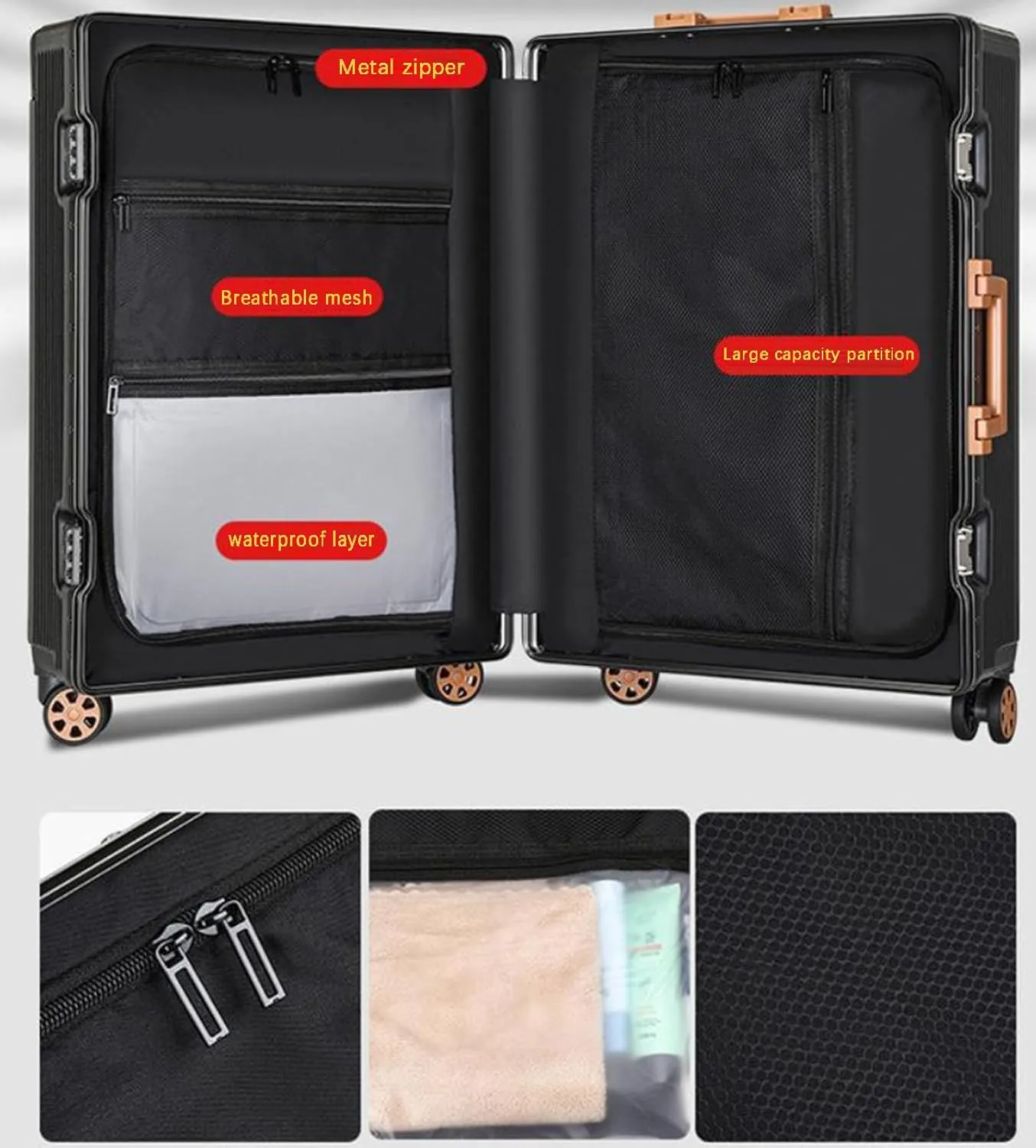 20 Inch Luggage ABS Hard Shell Luggage with 4 Spinner Wheels Carry On Luggage Wide Handle Travel Luggage Aluminum Frame,Gray,26in