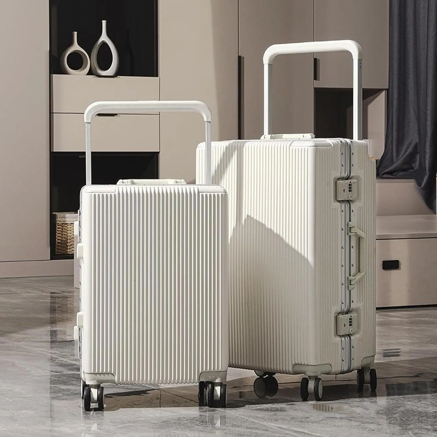 20 Inch Luggage ABS Hard Shell Luggage with 4 Spinner Wheels Carry On Luggage Wide Handle Travel Luggage Aluminum Frame,Gray,26in