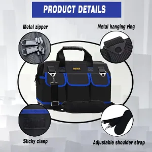 20 Inch Tool Bag, Waterproof Wide Mouth Tool Kit, Heavy Duty Tool Bag Organizer With Shoulder Straps and Molded Base, Tool Storage Package For Screwdrivers, Pliers, Nut Drivers (Blue20IN)