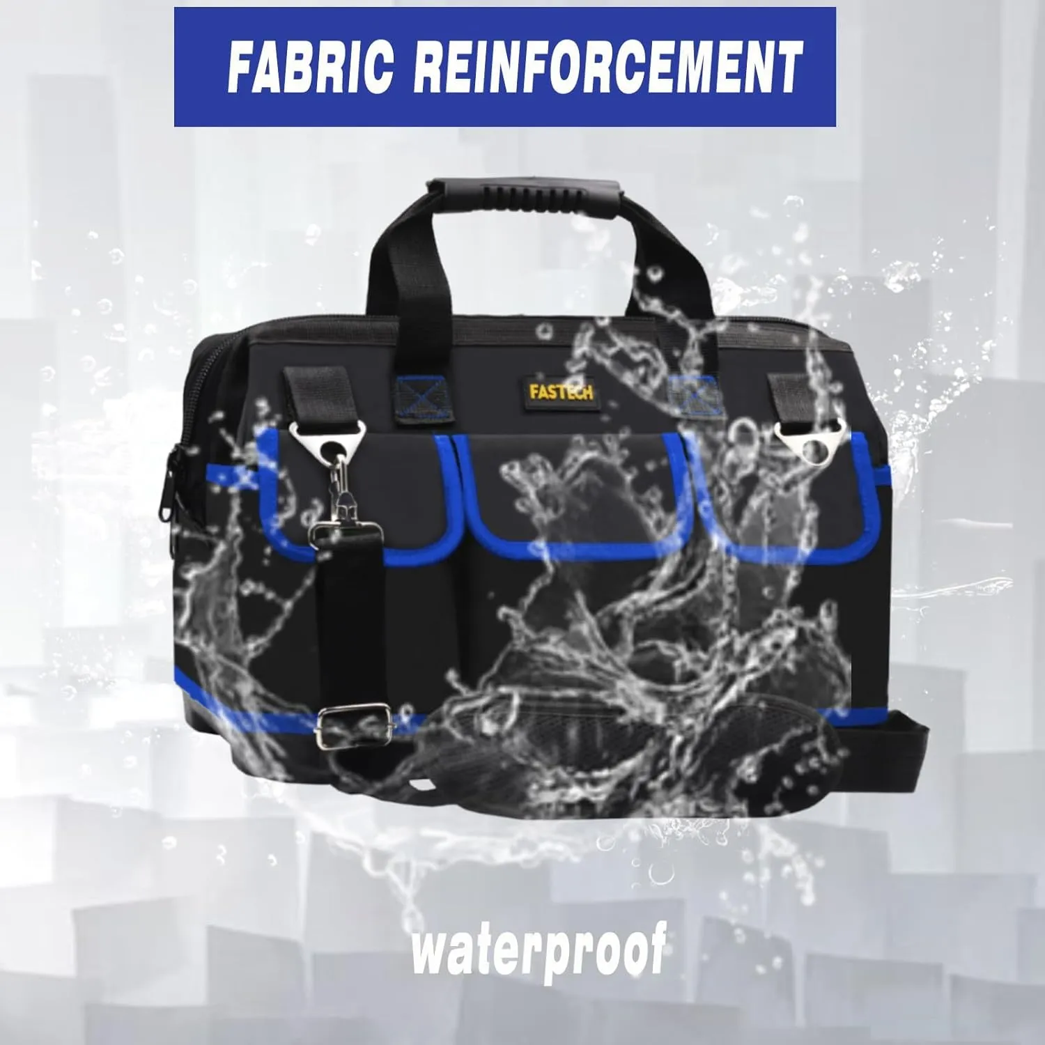 20 Inch Tool Bag, Waterproof Wide Mouth Tool Kit, Heavy Duty Tool Bag Organizer With Shoulder Straps and Molded Base, Tool Storage Package For Screwdrivers, Pliers, Nut Drivers (Blue20IN)