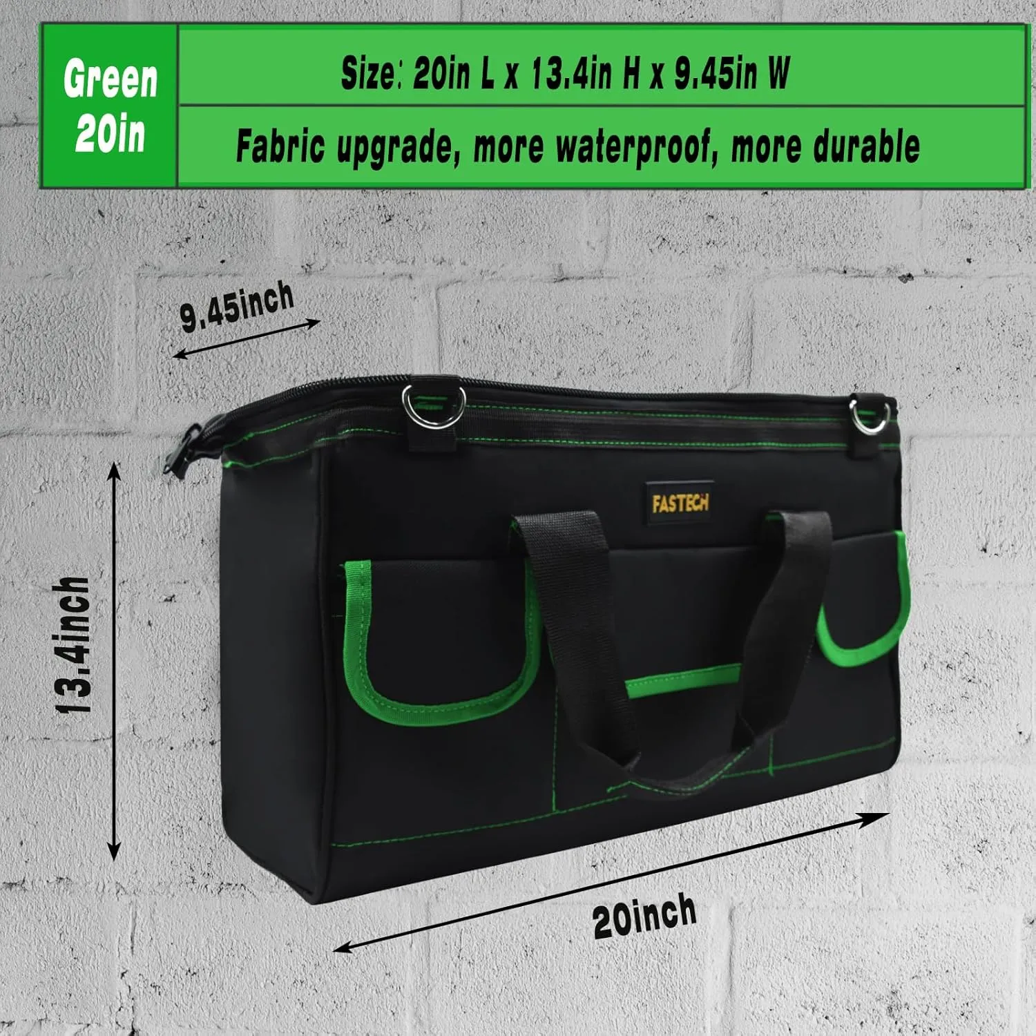20 Inch Tool Bag With Comfortable Shoulder Straps, Waterproof Wide Mouth Tool Kit, Tool Storage Package For Men/Women (20IN Green)