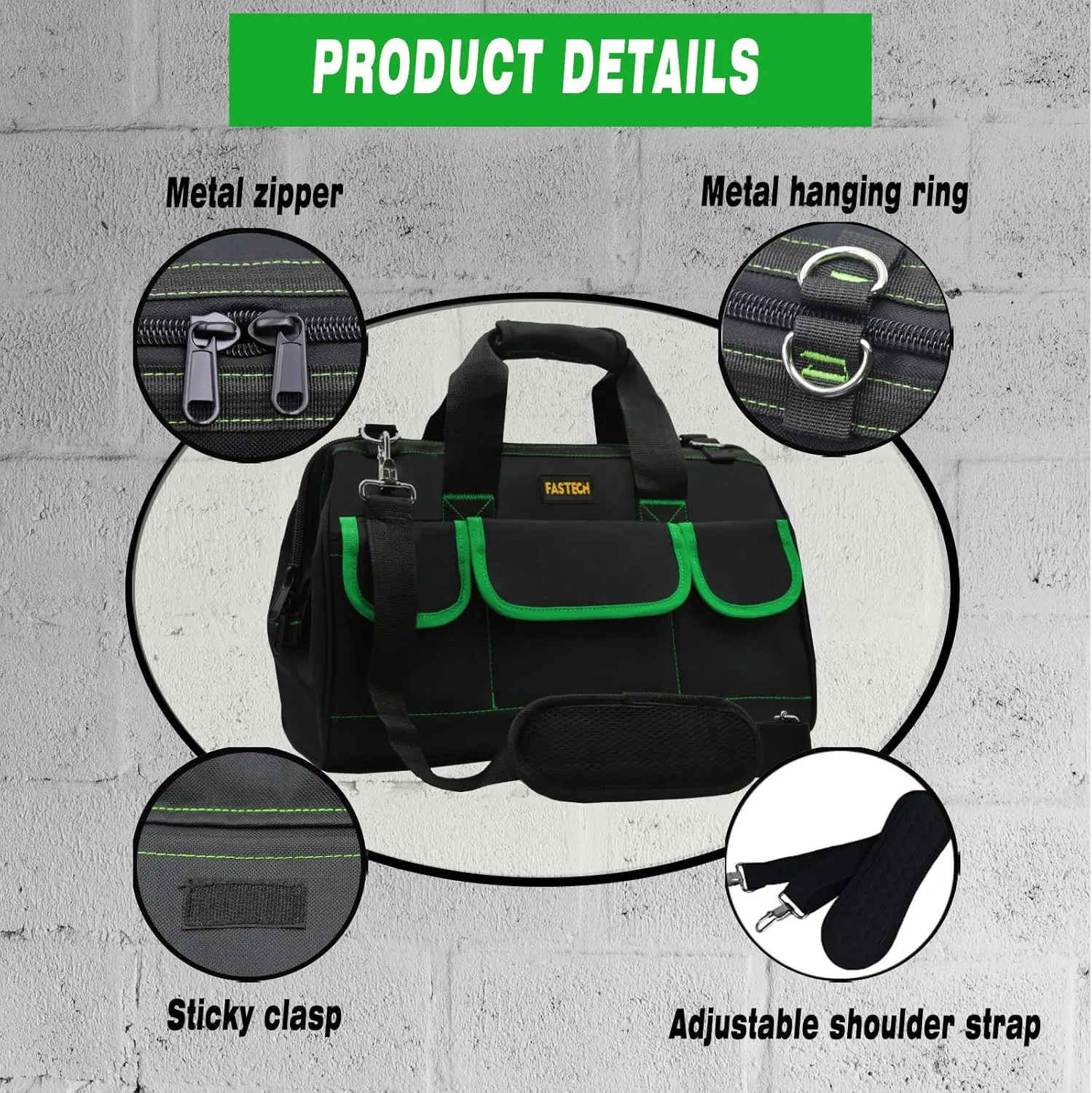 20 Inch Tool Bag With Comfortable Shoulder Straps, Waterproof Wide Mouth Tool Kit, Tool Storage Package For Men/Women (20IN Green)