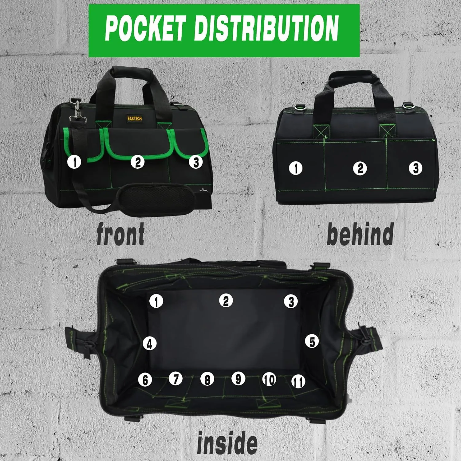 20 Inch Tool Bag With Comfortable Shoulder Straps, Waterproof Wide Mouth Tool Kit, Tool Storage Package For Men/Women (20IN Green)
