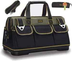 20-inch Wide Mouth Tool Bag with Water Proof Molded Base，Wide Mouth Tool Tote Bag,Waterproof Tool Organizer Bag for Men with Adjustable Shoulder Strap (20 inch)