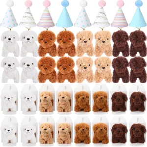 20 Pcs Mini Stuffed Animals Plush Toy Set Includes 20 Birthday Hats 20 Kraft Paper Boxes for Boys and Girls Animal Theme Birthday Party Supplies Favors Gifts (White)
