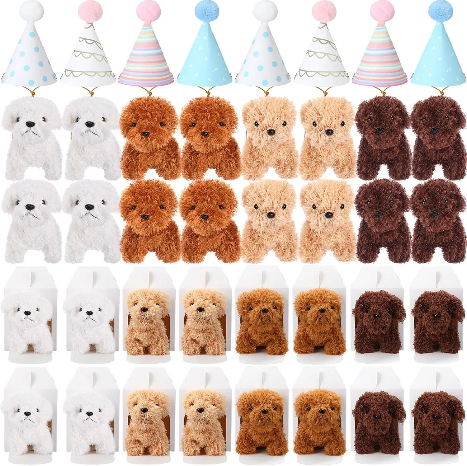 20 Pcs Mini Stuffed Animals Plush Toy Set Includes 20 Birthday Hats 20 Kraft Paper Boxes for Boys and Girls Animal Theme Birthday Party Supplies Favors Gifts (White)