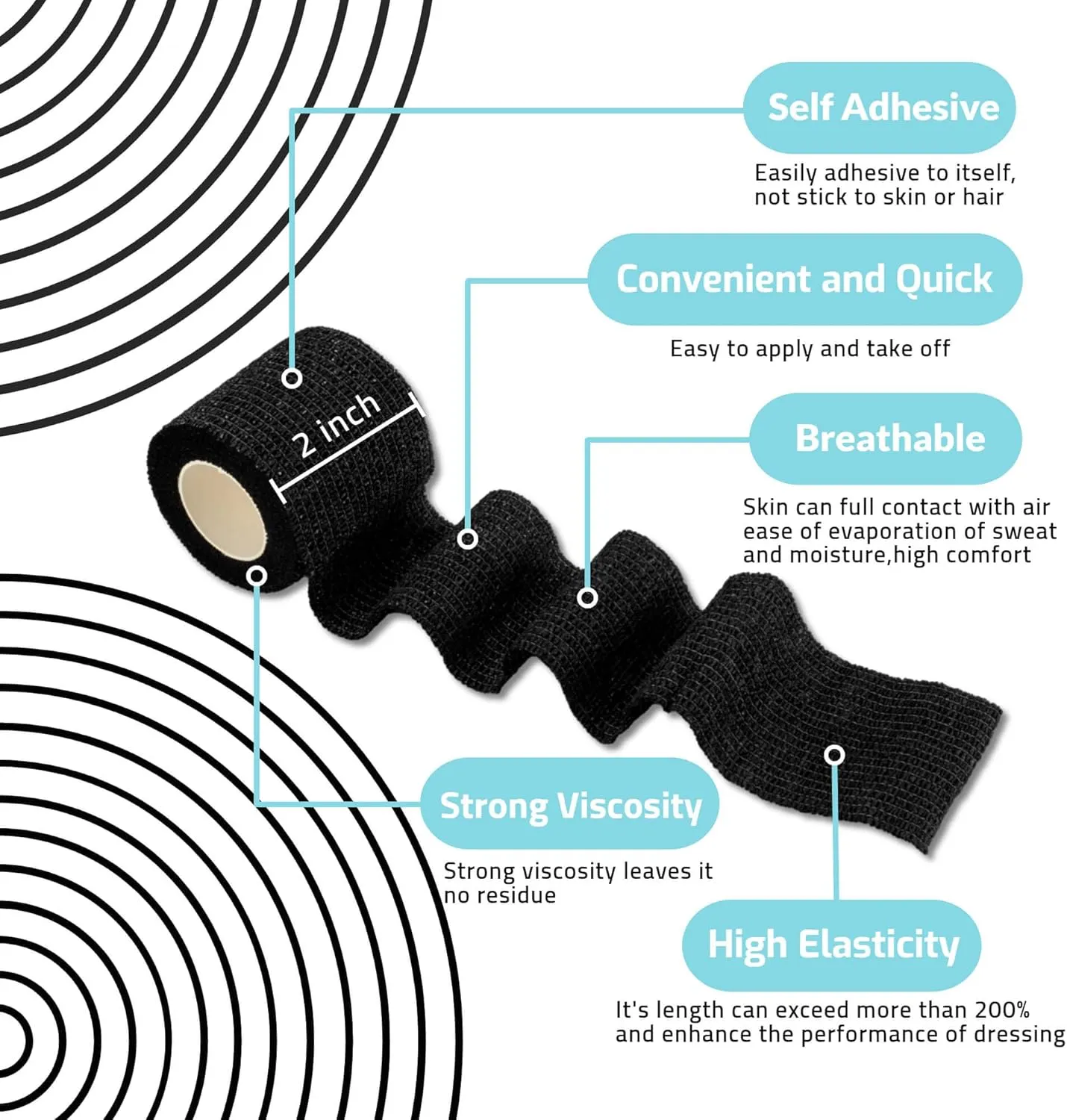 20 Rolls Self Adhesive Bandage Wrap Elastic&Breathable Ideal for Wound Care, Sports & Joint Sprains Adhesive Vet Wrap Versatile Support for Dogs Cats Horses Birds, Pet First Aid (Black)