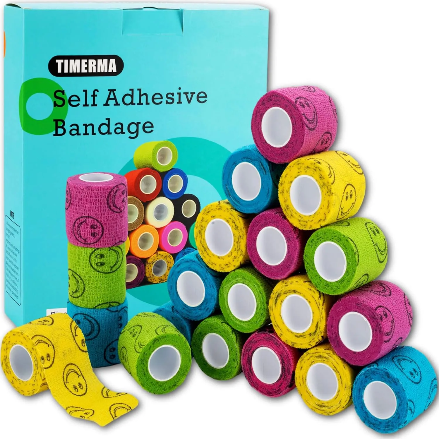 20 Rolls Self Adhesive Bandage Wrap Elastic&Breathable Ideal for Wound Care, Sports & Joint Sprains Adhesive Vet Wrap Versatile Support for Dogs Cats Horses Birds, Pet First Aid (Smiley)
