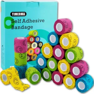 20 Rolls Self Adhesive Bandage Wrap Elastic&Breathable Ideal for Wound Care, Sports & Joint Sprains Adhesive Vet Wrap Versatile Support for Dogs Cats Horses Birds, Pet First Aid (Smiley)