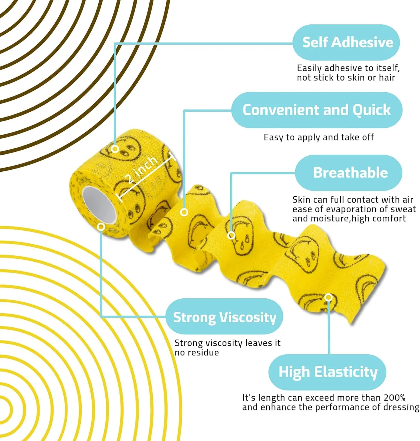 20 Rolls Self Adhesive Bandage Wrap Elastic&Breathable Ideal for Wound Care, Sports & Joint Sprains Adhesive Vet Wrap Versatile Support for Dogs Cats Horses Birds, Pet First Aid (Smiley)