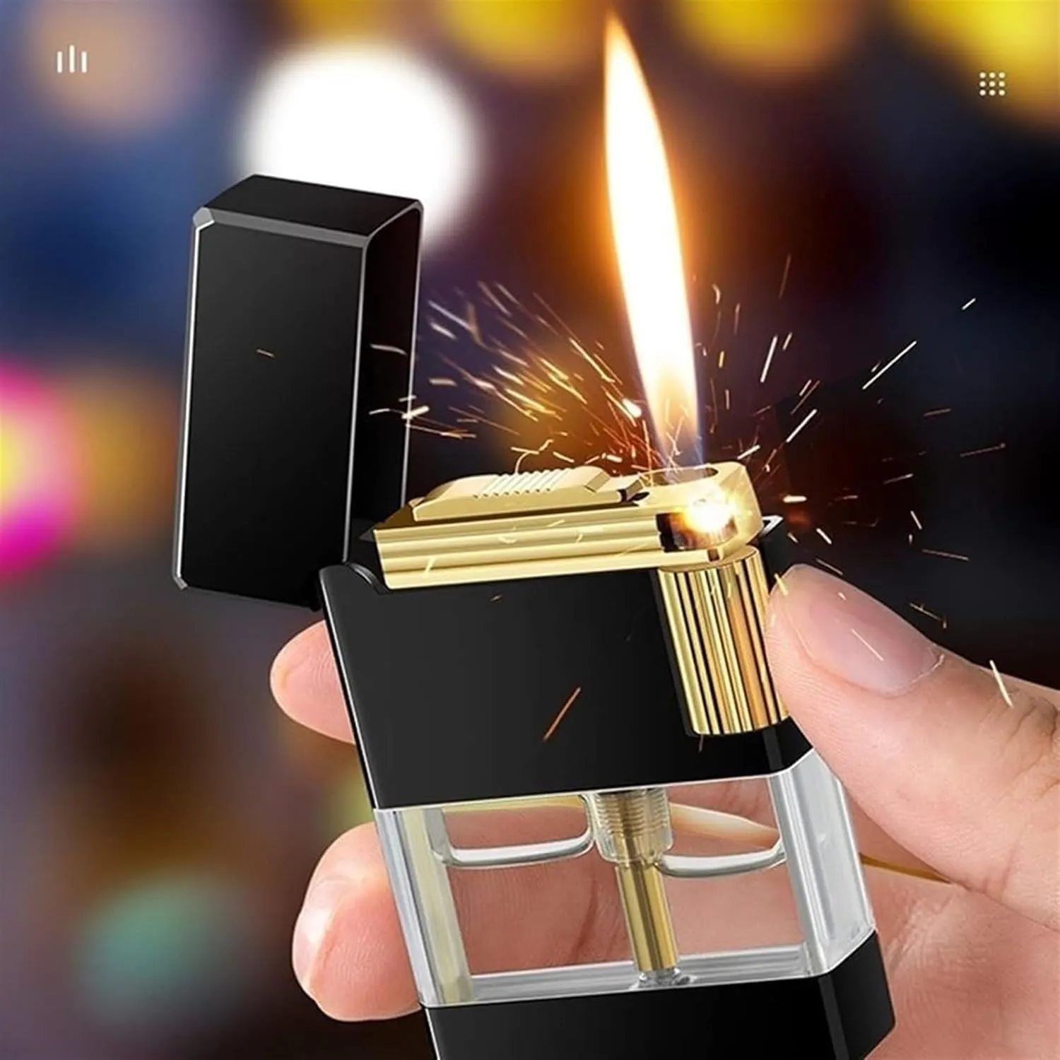 2024 Dual Flame Wheel, Windproof Refillable Butane Jet Flame Lighter with Visible Gas Tank Window, Camping, Travel (Butane Not Included)(Silver)