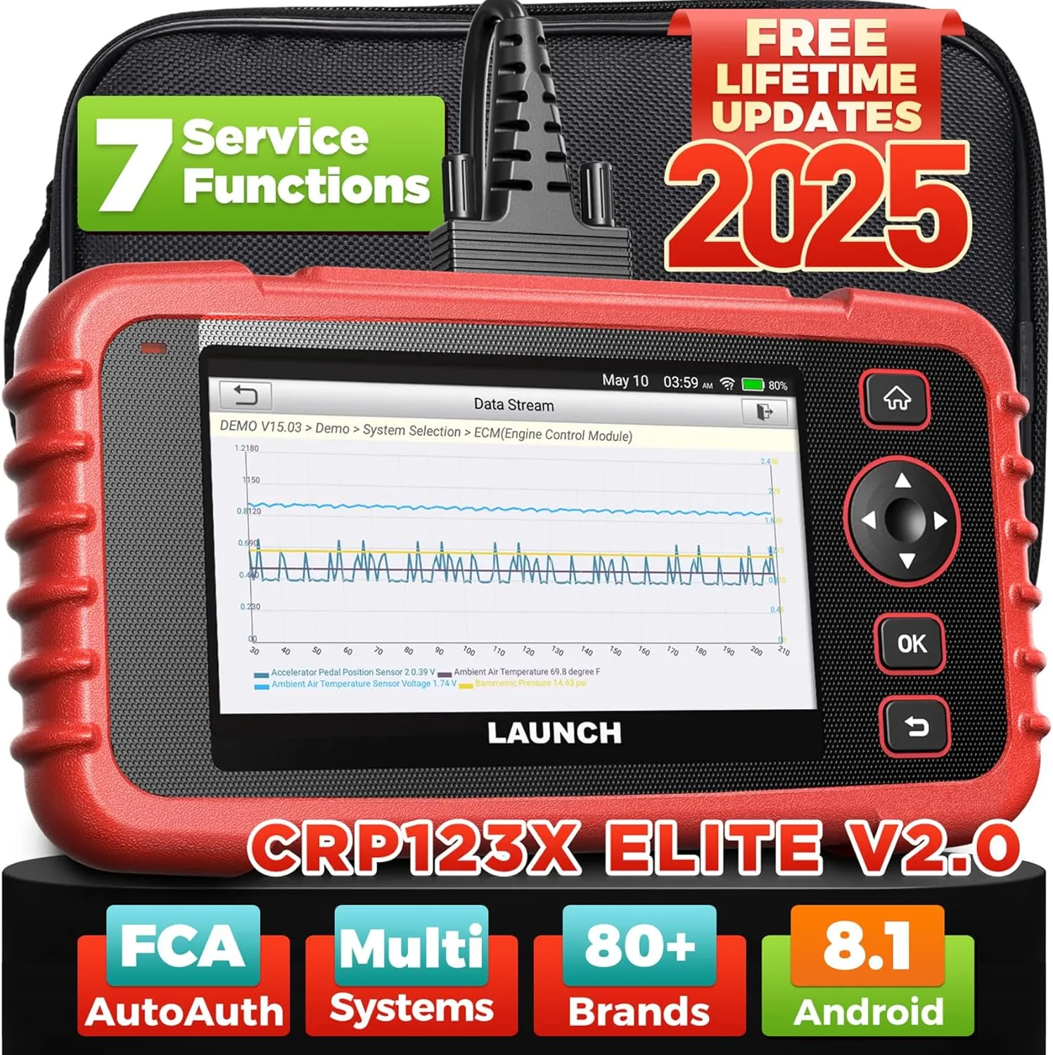 2025 LAUNCH OBD2 Scanner CRP123X Elite V2.0(Upgrade of CRP123X/CRP129X), 7 Reset Scan Tool, FCA SGW, Multi-System Car Scanner, Cloud Report, Lifetime Free Update Diagnostic Tool, Battery Test, AutoVIN