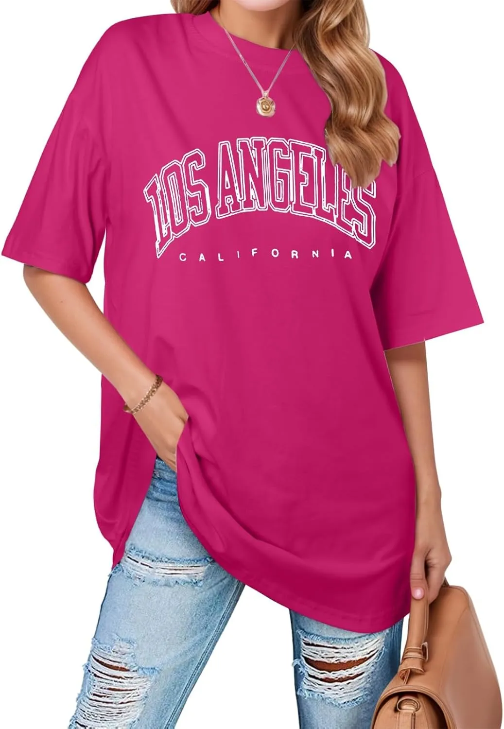 2025 Los Angeles California Tee Shirts for Women Letter Print Running Cute Loose Tops Summer Trendy Tshirt Loose Fit