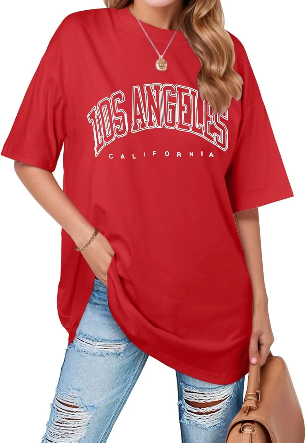 2025 Los Angeles California Tee Shirts for Women Letter Print Running Cute Loose Tops Summer Trendy Tshirt Loose Fit