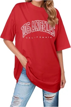 2025 Los Angeles California Tee Shirts for Women Letter Print Running Cute Loose Tops Summer Trendy Tshirt Loose Fit