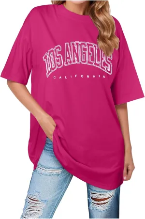 2025 Los Angeles California Tee Shirts for Women Letter Print Running Cute Loose Tops Summer Trendy Tshirt Loose Fit