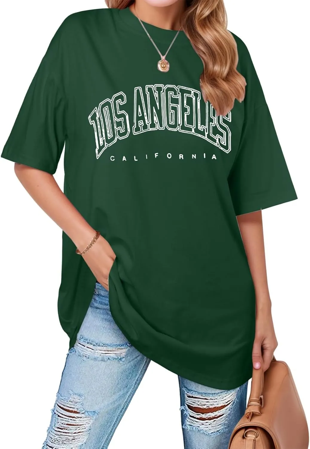 2025 Los Angeles California Tops for Women Oversized Summer Casual Tshirt Cute Half Sleeve Tee Shirts Loose Fit Basic