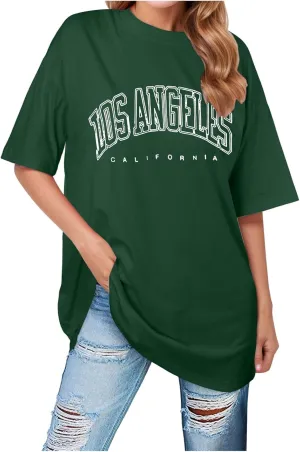 2025 Los Angeles California Tops for Women Oversized Summer Casual Tshirt Cute Half Sleeve Tee Shirts Loose Fit Basic