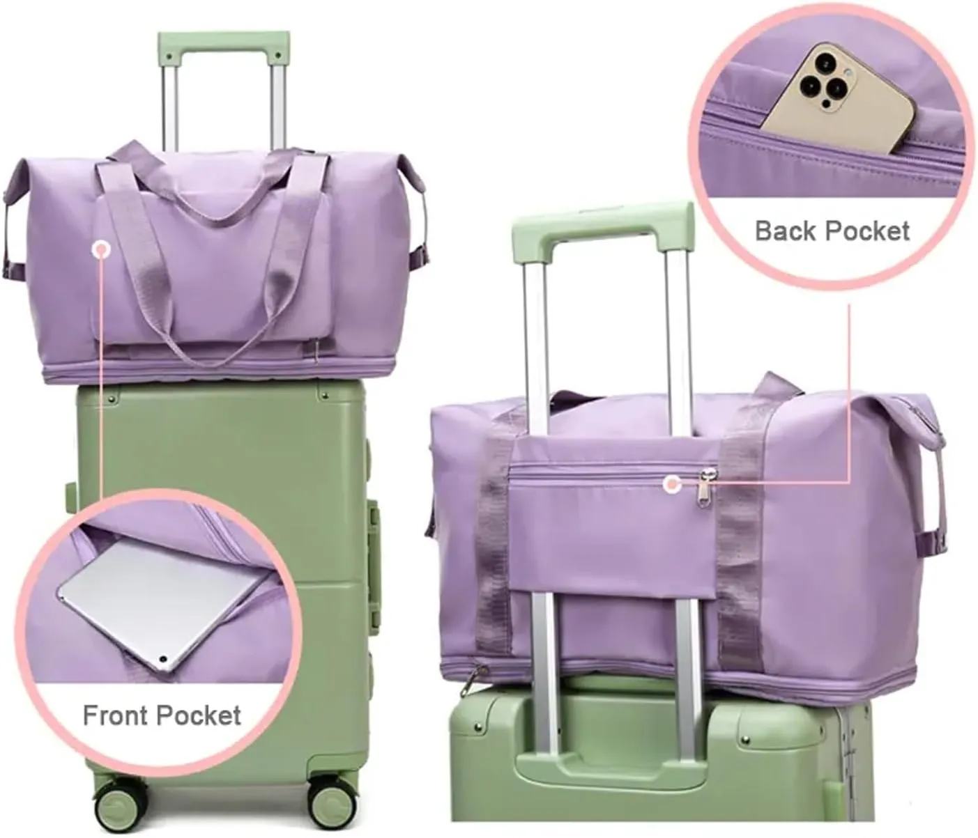 2025 New Beente Travel Bag with Wheels, Expandable & Foldable with Removable Wheels, Large Capacity Rolling Luggage, Adjustable Shoulder Strap & Detachable Wheels for Universal Travel Or Camping(Pink)