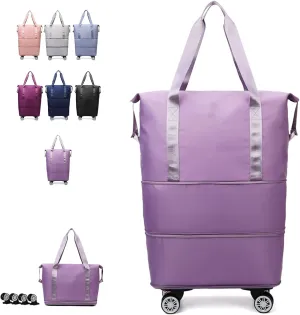 2025 New Travel Bag with Wheels,Expandable Foldable Duffle Bag, Large Capacity with Wheels,Universal Wheel Removable Duffle (Purple)