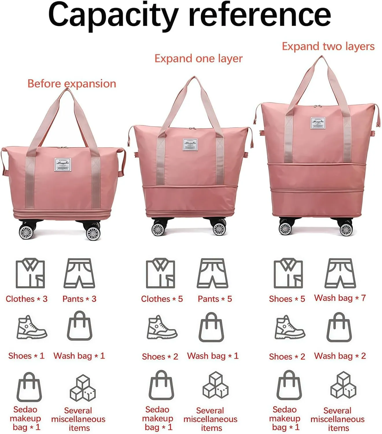 2025 New Travel Bag with Wheels,Expandable Foldable Duffle Bag, Large Capacity with Wheels,Universal Wheel Removable Duffle (Purple)