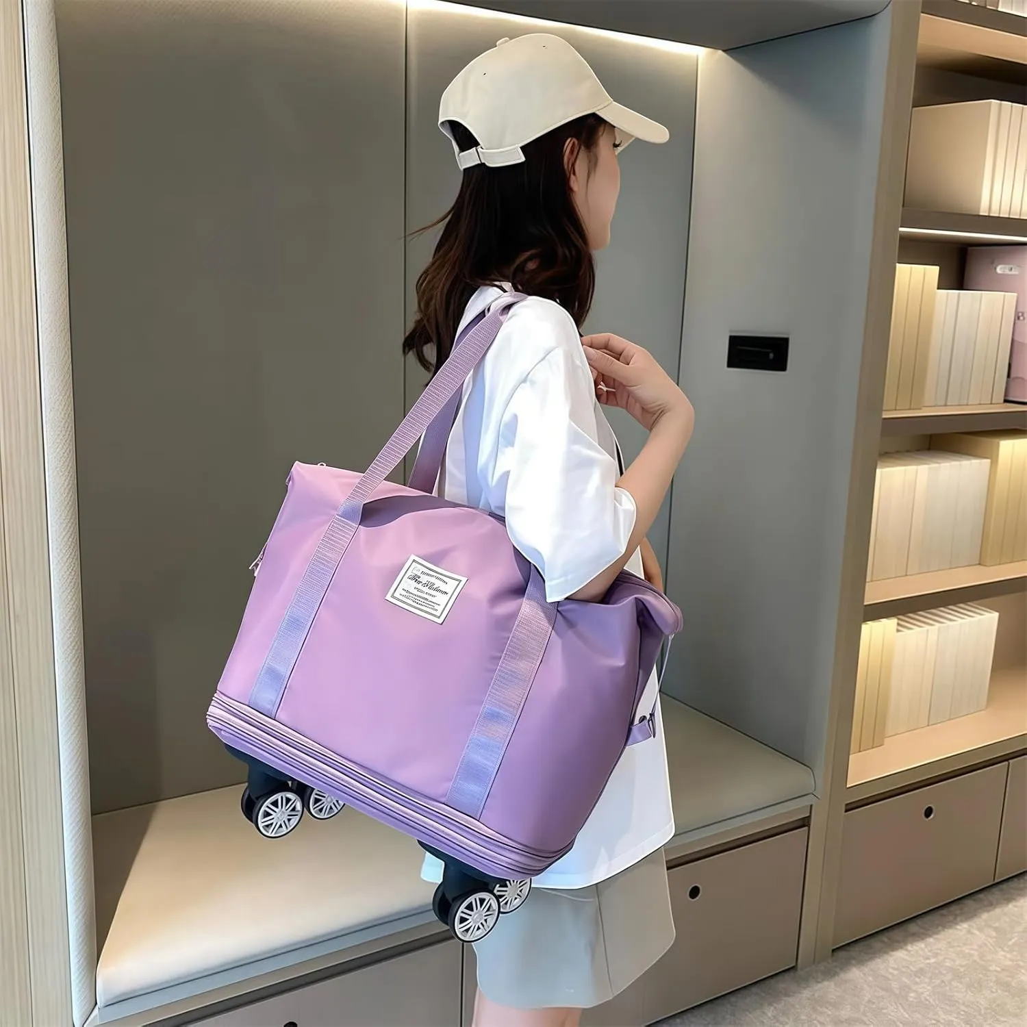 2025 New Travel Bag with Wheels,Expandable Foldable Duffle Bag, Large Capacity with Wheels,Universal Wheel Removable Duffle (Purple)