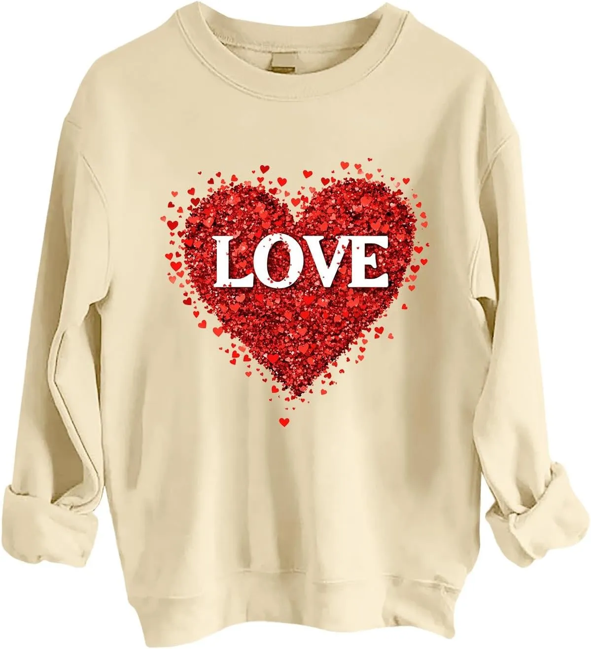 2025 Sweatshirt for Women Trendy Long Sleeve Heart Printed Tops Going Out Beach Playing Casual Blouses