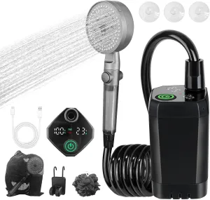 2025 Upgraded Camping Shower Kit, Portable Shower for Camping, Ultra High Pressure Outdoor Shower with LED Display, 6000mAh Lightweight 4 Mode Camping Pump for Hiking, Backpacking, RV Travel, Car, Pet