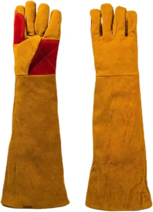 23.6 Inch Long Sleeves Leather Welding Gloves for Men, Heat Resistant Barbecue Stove Fire Gloves, Puncture Resistant Gloves for Garden and Animal Handling, Tool Gifts for Men Welders