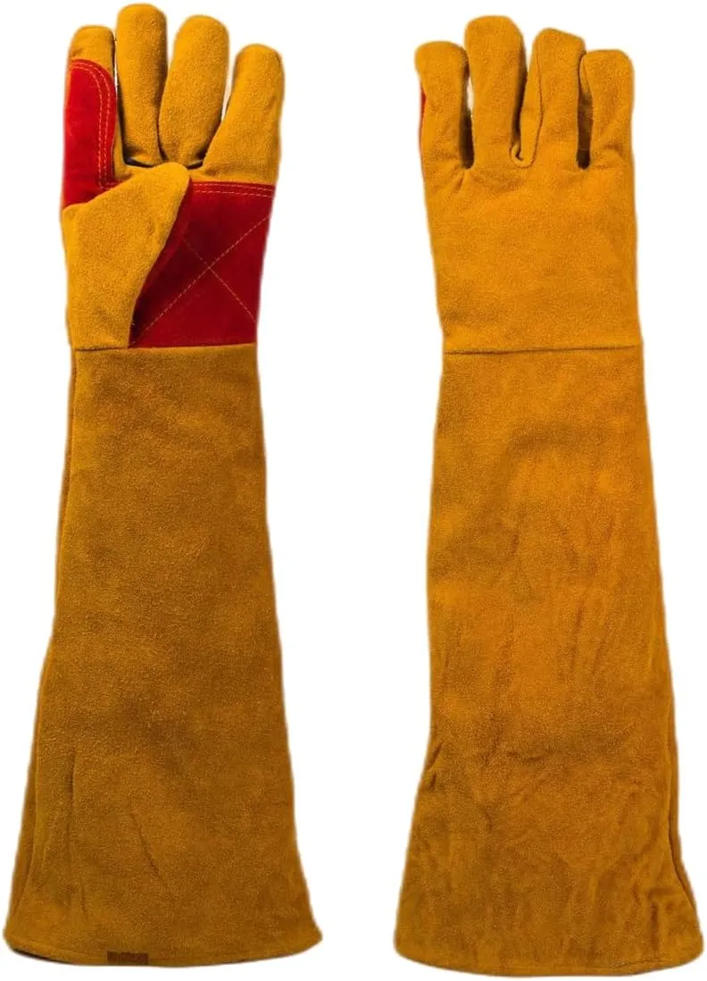 23.6 Inch Long Sleeves Leather Welding Gloves for Men, Heat Resistant Barbecue Stove Fire Gloves, Puncture Resistant Gloves for Garden and Animal Handling, Tool Gifts for Men Welders