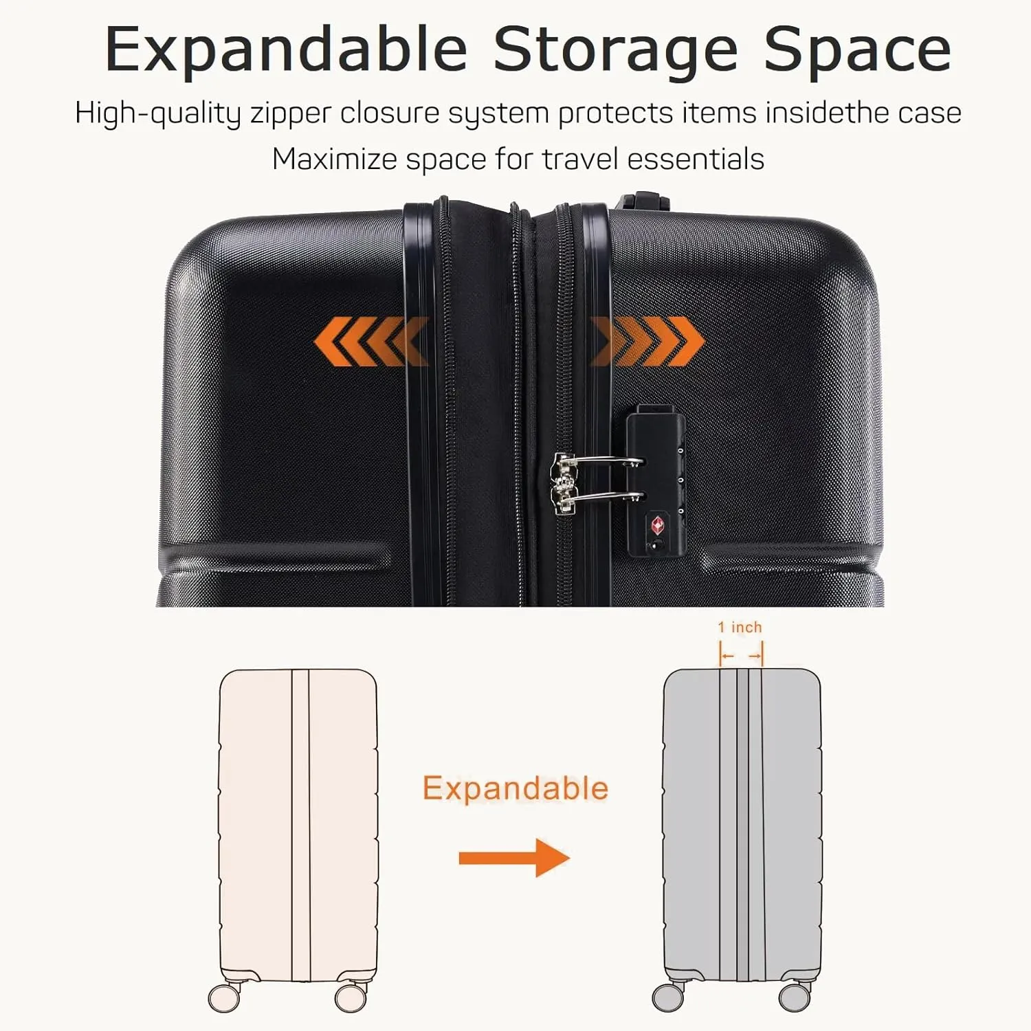 24 Inch Luggage, Hard Shell Rolling Suitcase with TSA Lock, Expandable Lightweight Luggage with Spinner Wheels, Black