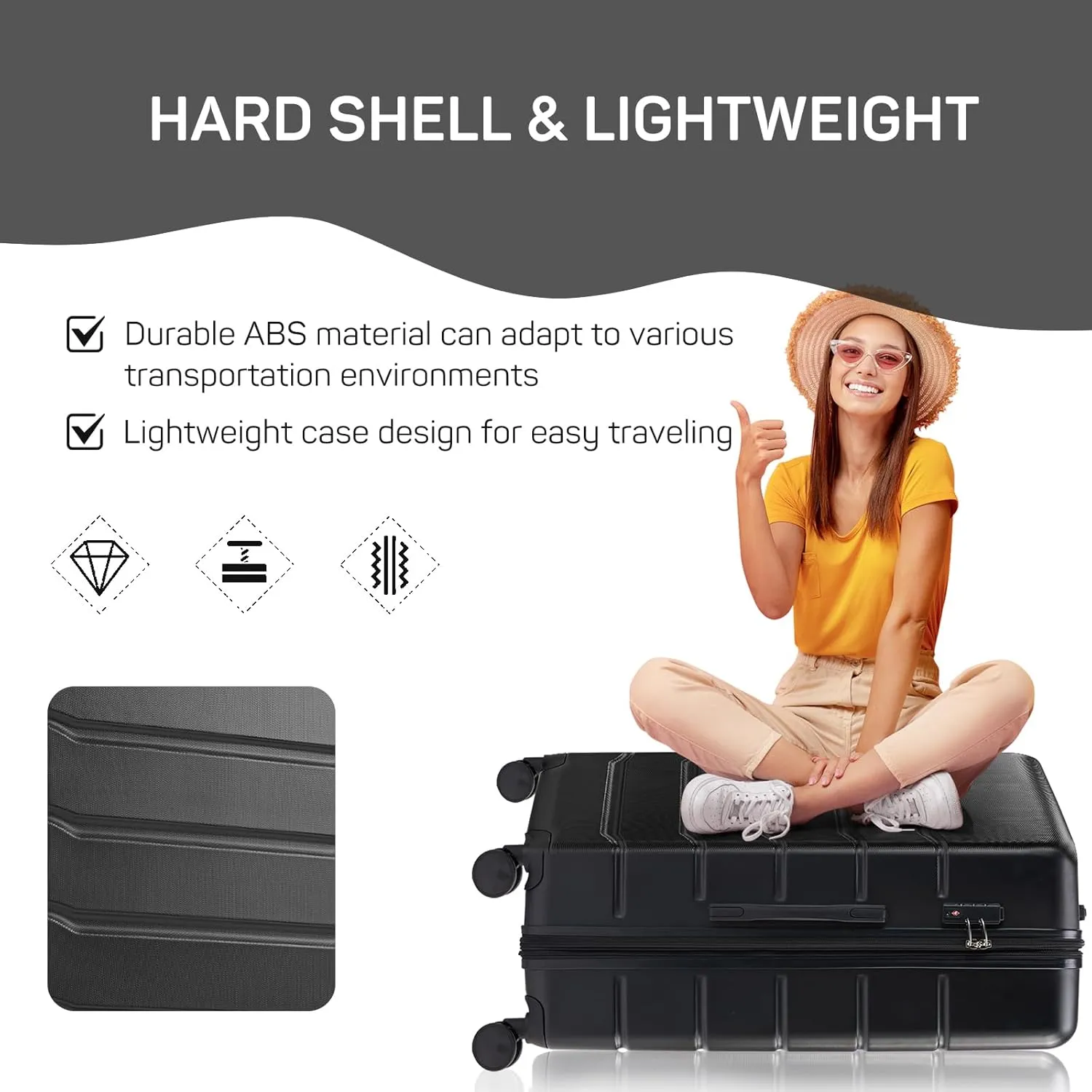 24 Inch Luggage, Hard Shell Rolling Suitcase with TSA Lock, Expandable Lightweight Luggage with Spinner Wheels, Black