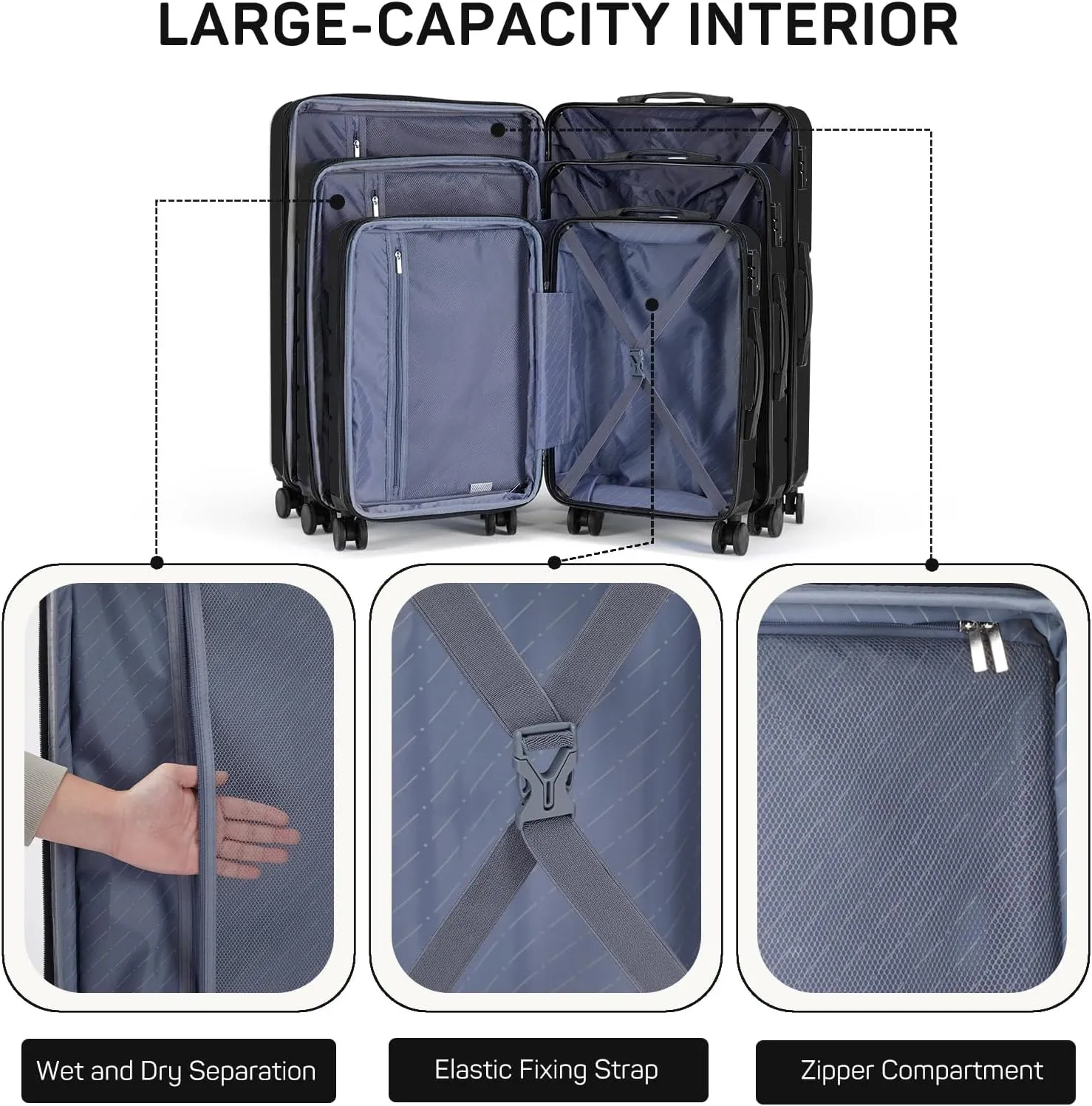 24 Inch Luggage, Hard Shell Rolling Suitcase with TSA Lock, Expandable Lightweight Luggage with Spinner Wheels, Black