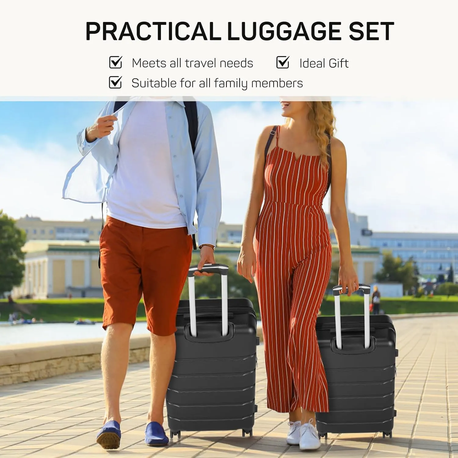 24 Inch Luggage, Hard Shell Rolling Suitcase with TSA Lock, Expandable Lightweight Luggage with Spinner Wheels, Black