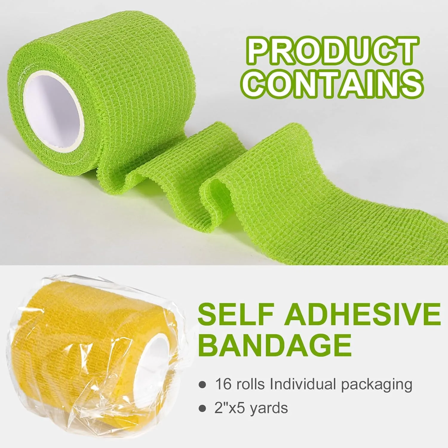 24 Pack Self Adhesive Bandage Wrap, 2” x 5 Yards Cohesive Medical Tape Elastic Grip Tape Black Sports Tape Athletic for Ankle, Wrist Sprains, Pet First Aid (Multi-Color, 2 Inch)