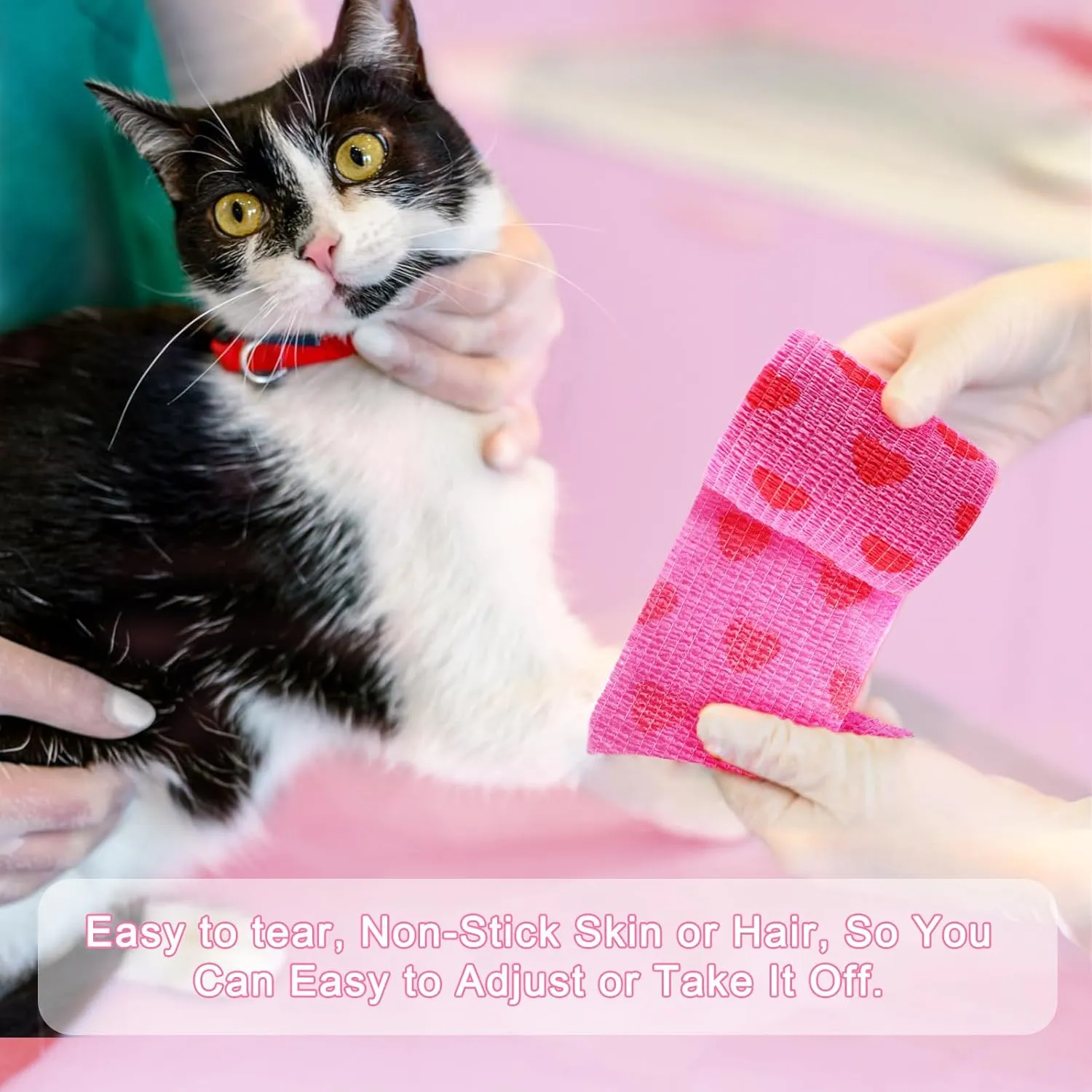 24 Pack Self Adhesive Bandage Wrap, 2” x 5 Yards Cohesive Medical Tape Elastic Grip Tape Black Sports Tape Athletic for Ankle, Wrist Sprains, Pet First Aid (Pink Heart, 2 Inch)