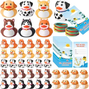 24 Sets Dog Rubber Duckies, Mini Cruise Duck Tag Kit Includes 24 Small Dog Ducks 24 Cruising Tag Cards 24 Rubber Bands Floating Duck Pool Bath Toys for Carnival Rewards Party Favor