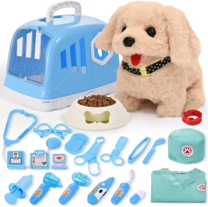 24Pcs Dog Toys for Kids Doctor Kit, Walking Barking Electronic Interactive Stuffed Dog Vet Kit Costume, Puppy Pet Care Veterinarian Set, Doctor Play Gifts for Kids Girls 3 4 5 6  Year Old(Blue
