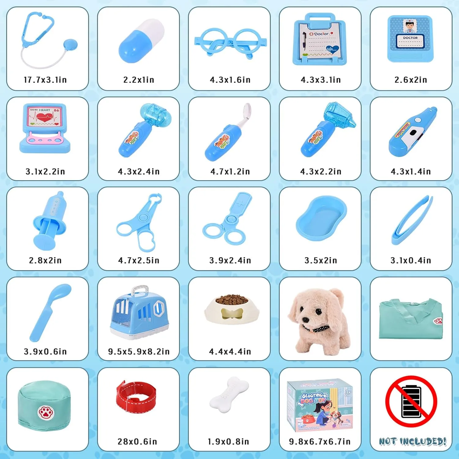 24Pcs Dog Toys for Kids Doctor Kit, Walking Barking Electronic Interactive Stuffed Dog Vet Kit Costume, Puppy Pet Care Veterinarian Set, Doctor Play Gifts for Kids Girls 3 4 5 6  Year Old(Blue