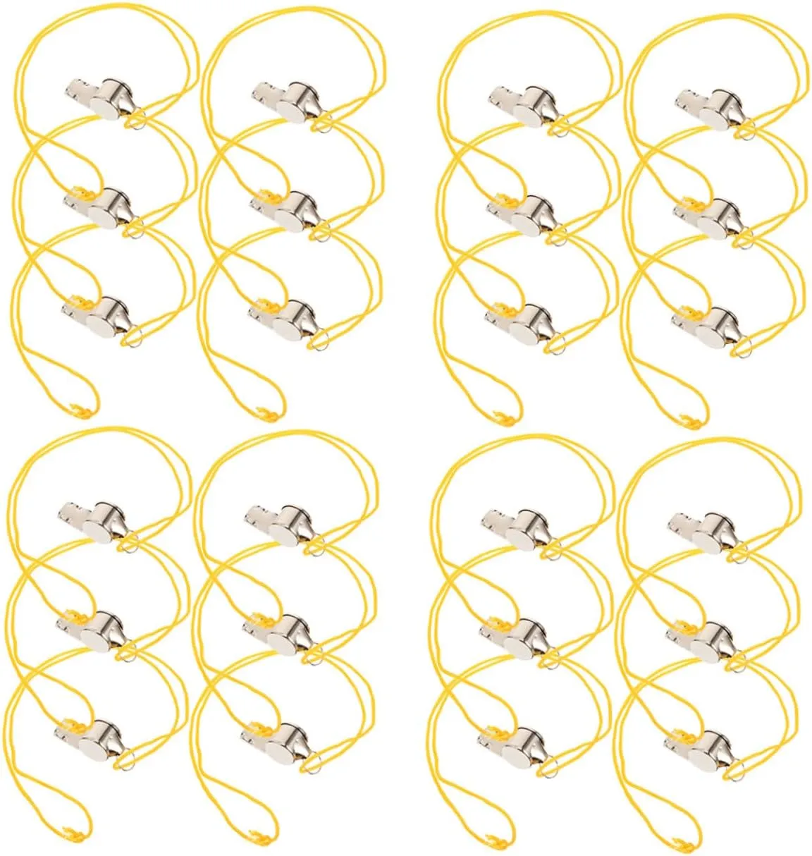 24pcs Stainless Steel Emergency Whistles Lanyards Loud Survival Whistles for Referees Teachers Hiking and Outdoor Activities and Portable