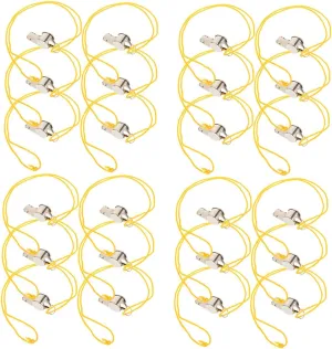 24pcs Stainless Steel Emergency Whistles Lanyards Loud Survival Whistles for Referees Teachers Hiking and Outdoor Activities and Portable