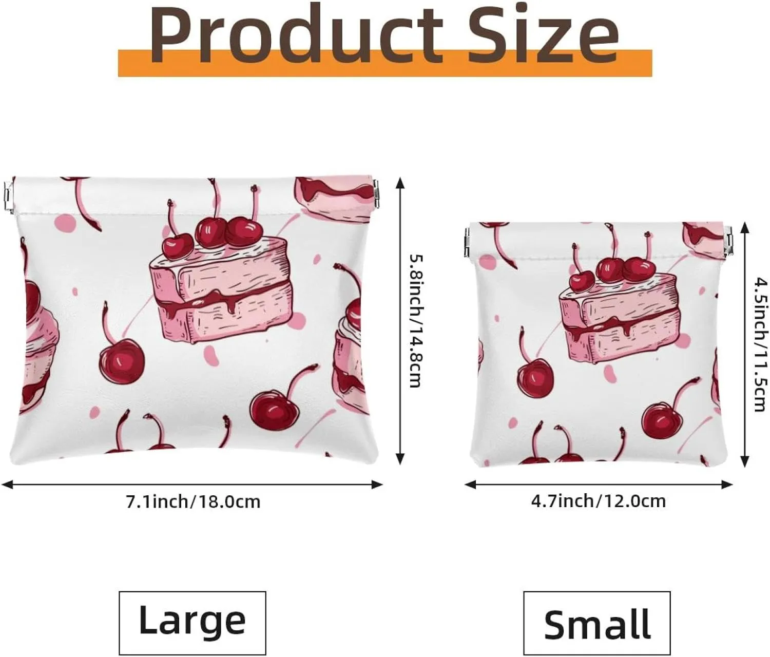 2Pcs Faux Leather Pocket Box, Small Makeup Bag for Purse, Self-Closing Makeup Pouch for Women, Mini Travel Storage for Cosmetics, Cute Cartoon Cherry Cake