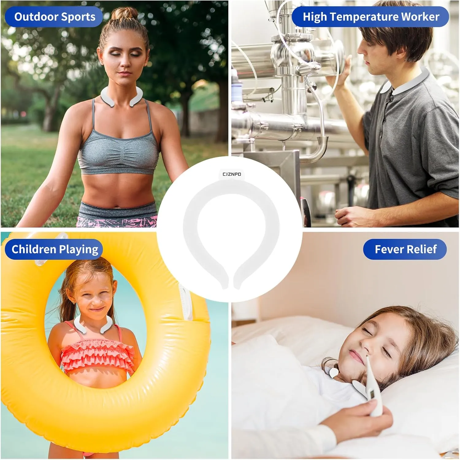 2Pcs. Neck Cooler Ice Ring with Insulated Bag. Wearable Head Shoulder Cooling Tube for Hot Weather in Summer, Gel Ice Collar for Outdoor Workers, Sports. Reusable Cool Wraps. (White*2)