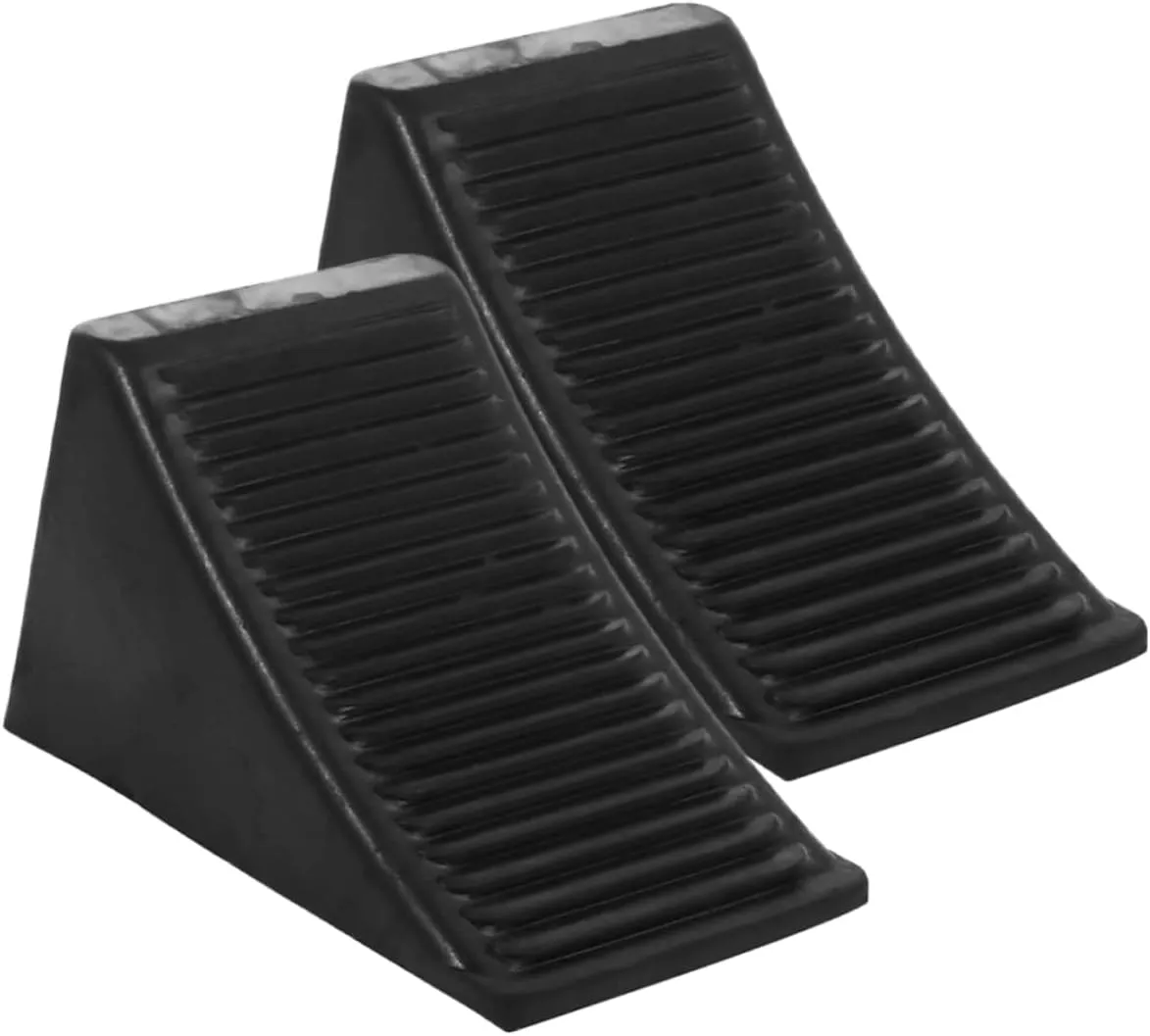 2Pcs Rubber Wheel Chocks Heavy Duty Non Slip Stabilizers for Travel Trailers and Pickup Trucks Portable Solid Wedge Design for and Stability