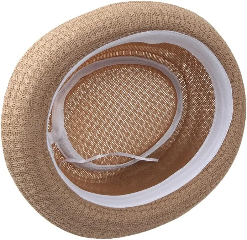 2Pcs Summer Mesh Pork Pie Hat Beach Party Fedora Cap Boater Porkpie Breaking Bad Flat Hat for Men Women Straw