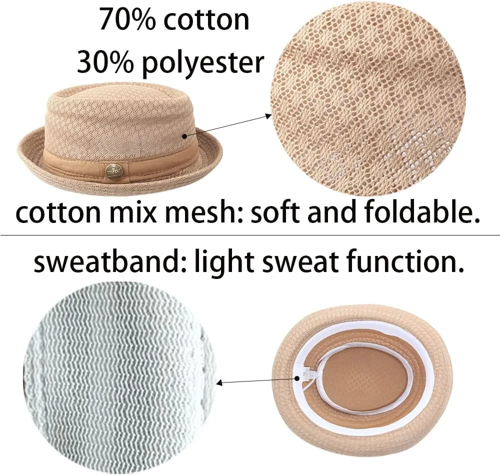 2Pcs Summer Mesh Pork Pie Hat Beach Party Fedora Cap Boater Porkpie Breaking Bad Flat Hat for Men Women Straw
