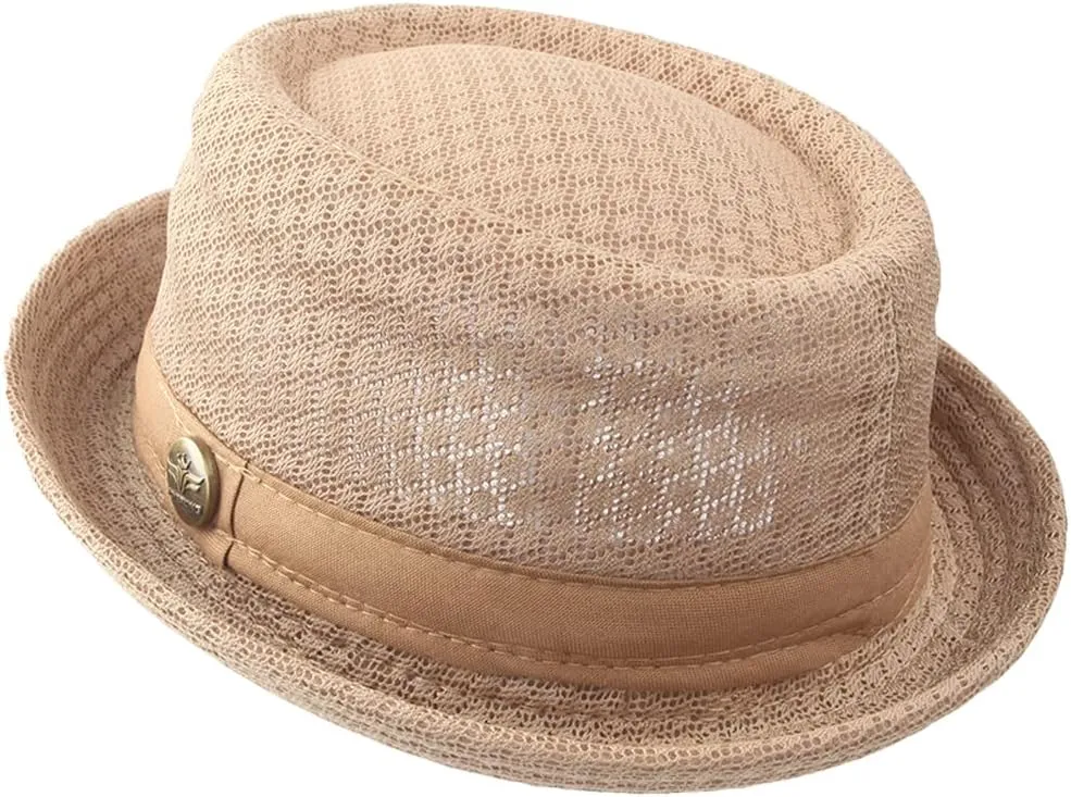 2Pcs Summer Mesh Pork Pie Hat Beach Party Fedora Cap Boater Porkpie Breaking Bad Flat Hat for Men Women Straw