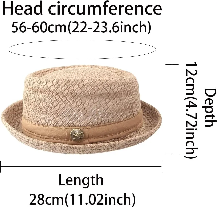 2Pcs Summer Mesh Pork Pie Hat Beach Party Fedora Cap Boater Porkpie Breaking Bad Flat Hat for Men Women Straw